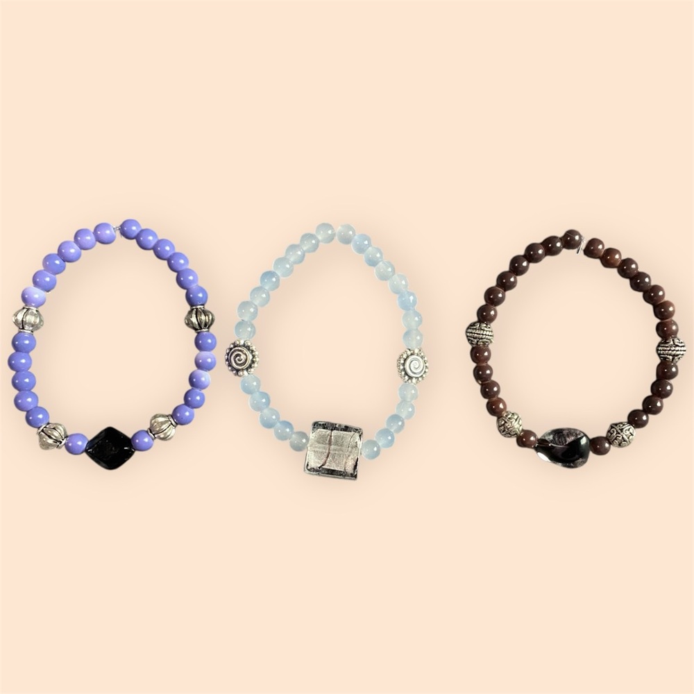 Handmade Multicolored Beaded Boho Bracelet Set of 3